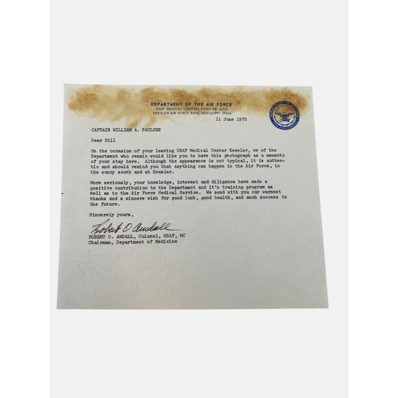 USAF Honorable Discharge Certificate & Keesler Medical Center Letter & Photo - Picture 4 of 6